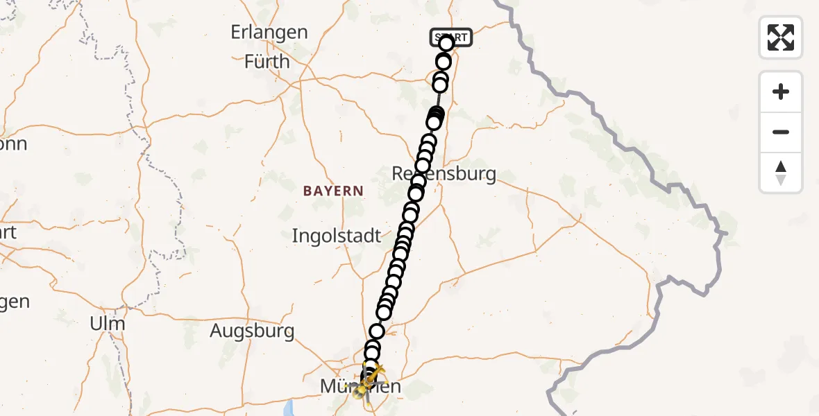 Flugroute Rettungshubschrauber Luhe-Wildenau - München Bogenhausen Hospital, 04 September 2026, 22:53