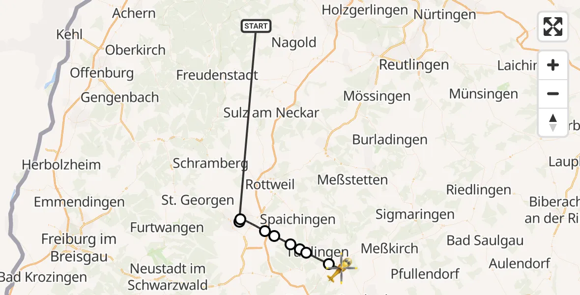 Flugroute Ambulanzhubschrauber Altensteig - Emmingen-Liptingen, 04 September 2026, 23:00