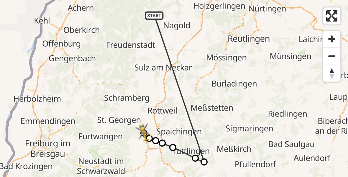 Flugroute Ambulanzhubschrauber Altensteig - DRF Air Rescue Station Villingen-Schwenningen Hubschrauberlandeplatz (Christoph 11), 04 September 2026, 23:30