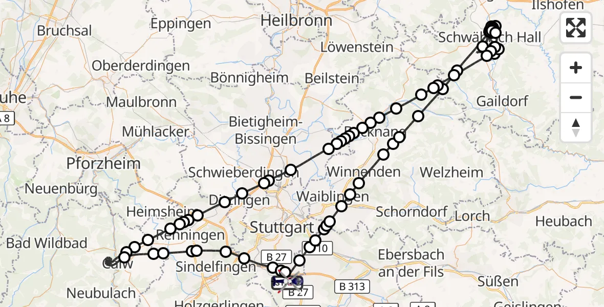 Flugroute Polizeihubschrauber Flughafen Stuttgart - Flughafen Stuttgart, 04 September 2026, 23:34