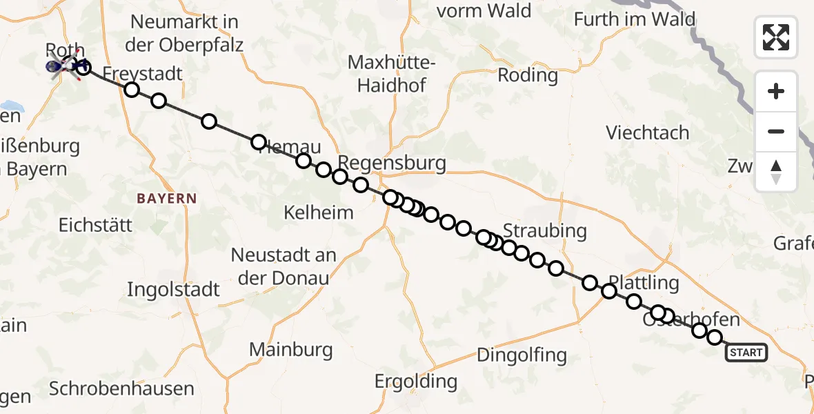 Flugroute Polizeihubschrauber Vilshofen an der Donau - Flugplatz Roth, 04 September 2026, 23:40