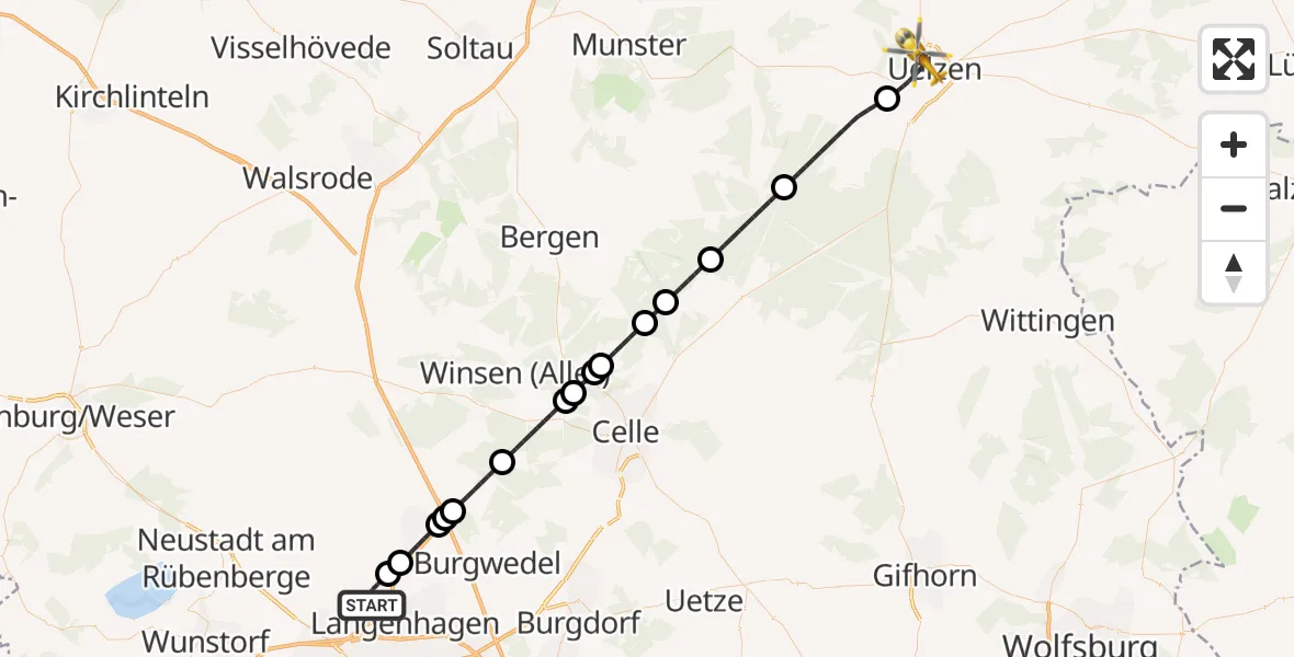 Flugroute Rettungshubschrauber Flughafen Hannover - Uelzen, 04 September 2026, 23:50