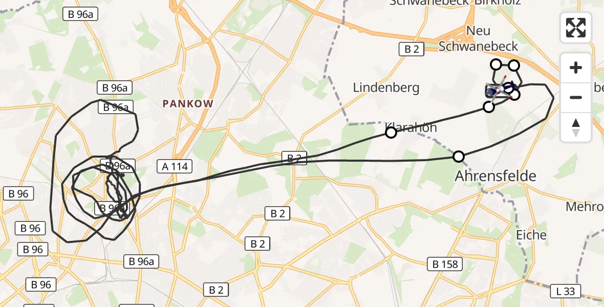 Flugroute Polizeihubschrauber Ahrensfelde Hubschrauberlandeplatz - Ahrensfelde Hubschrauberlandeplatz, 04 September 2026, 23:59
