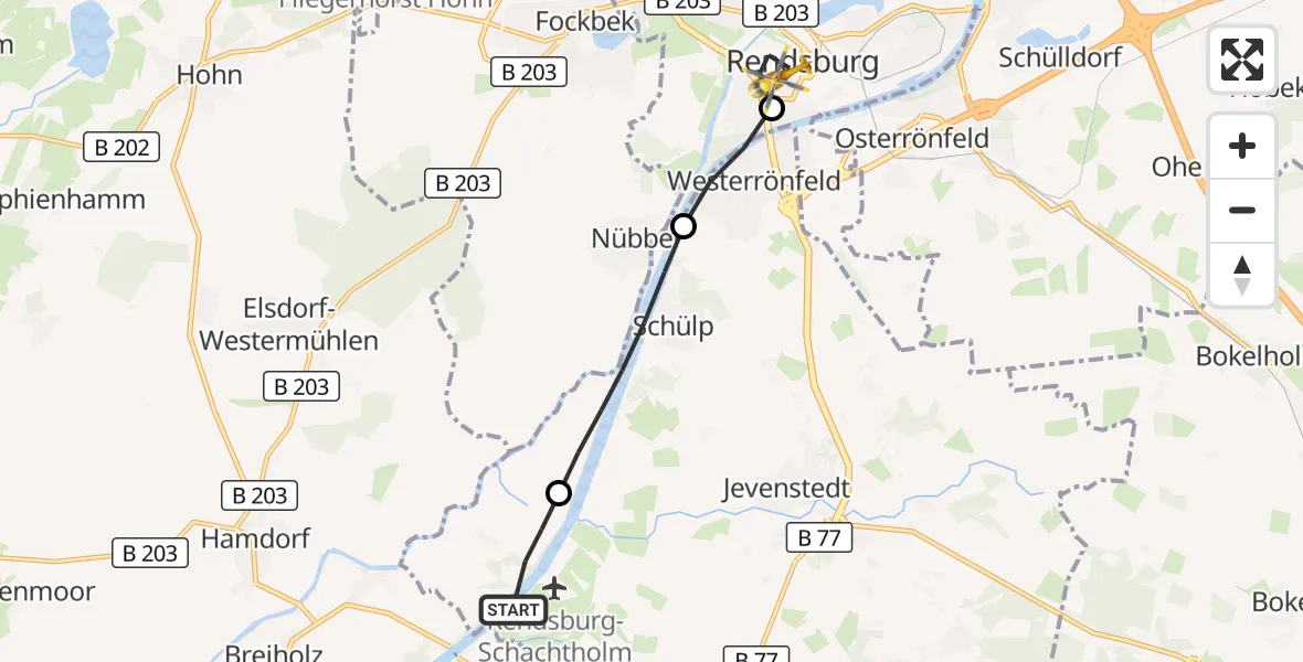 Flugroute Ambulanzhubschrauber Hörsten - Rendsburg, 05 September 2026, 00:06