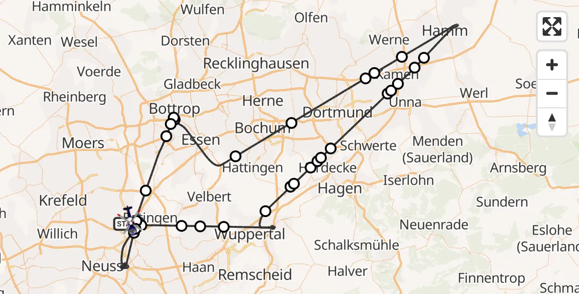 Flugroute Polizeihubschrauber Düsseldorf Flughafen - Düsseldorf Flughafen, 05 September 2026, 00:59