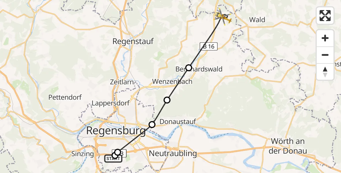 Flugroute Rettungshubschrauber DRF Air Rescue Station Regensburg / Regensburg University Hospital - Bernhardswald, 05 September 2026, 02:10