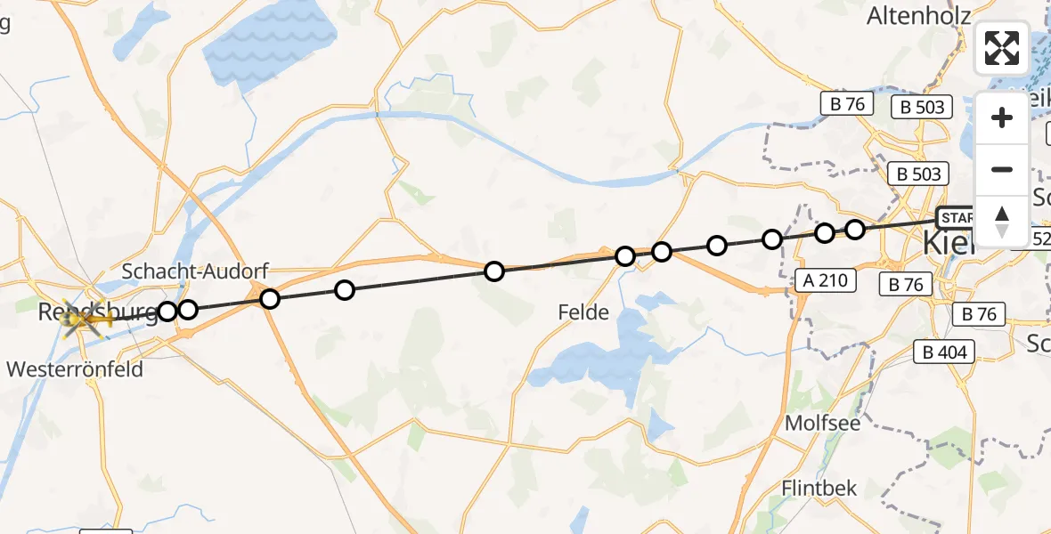 Flugroute Ambulanzhubschrauber Kiel - Rendsburg, 05 September 2026, 02:18