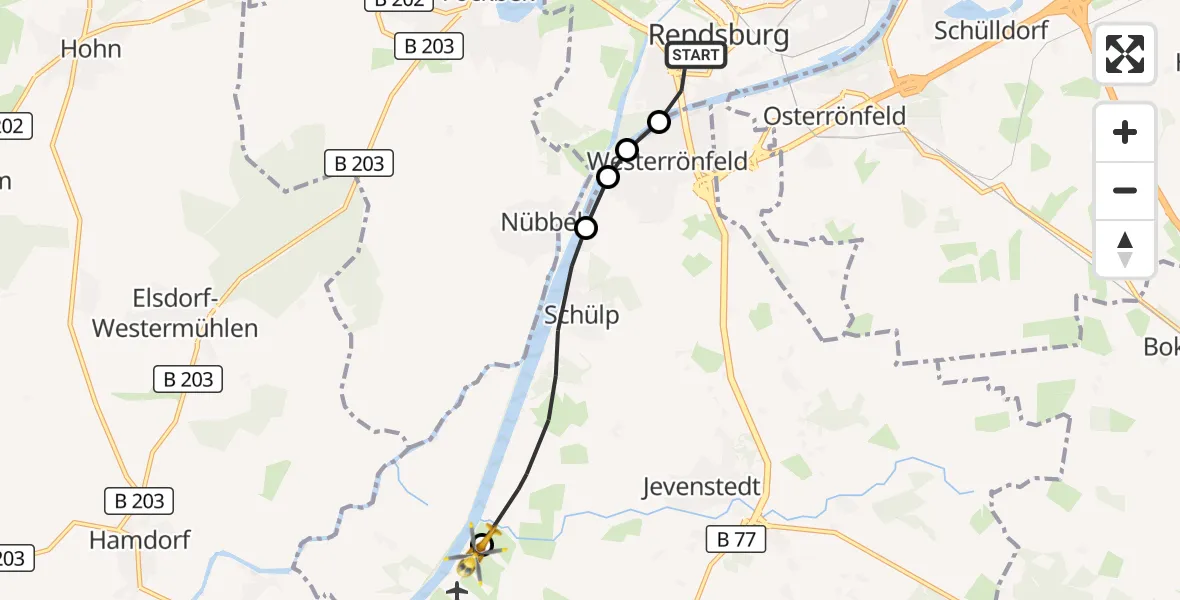 Flugroute Ambulanzhubschrauber Rendsburg - Hörsten, 05 September 2026, 02:38