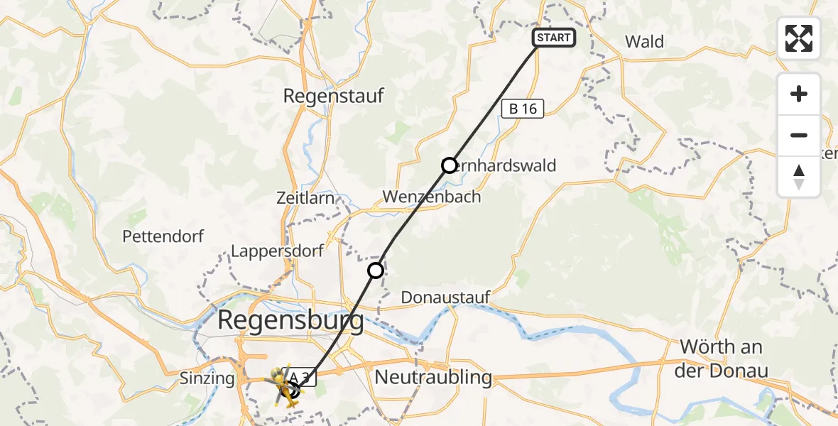 Flugroute Rettungshubschrauber Bernhardswald - DRF Air Rescue Station Regensburg / Regensburg University Hospital, 05 September 2026, 02:53