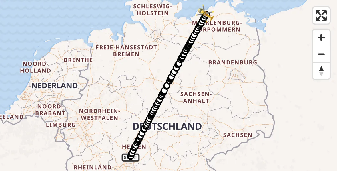 Flugroute Rettungshubschrauber Flugplatz Reichelsheim - Rostock, 05 September 2026, 04:11