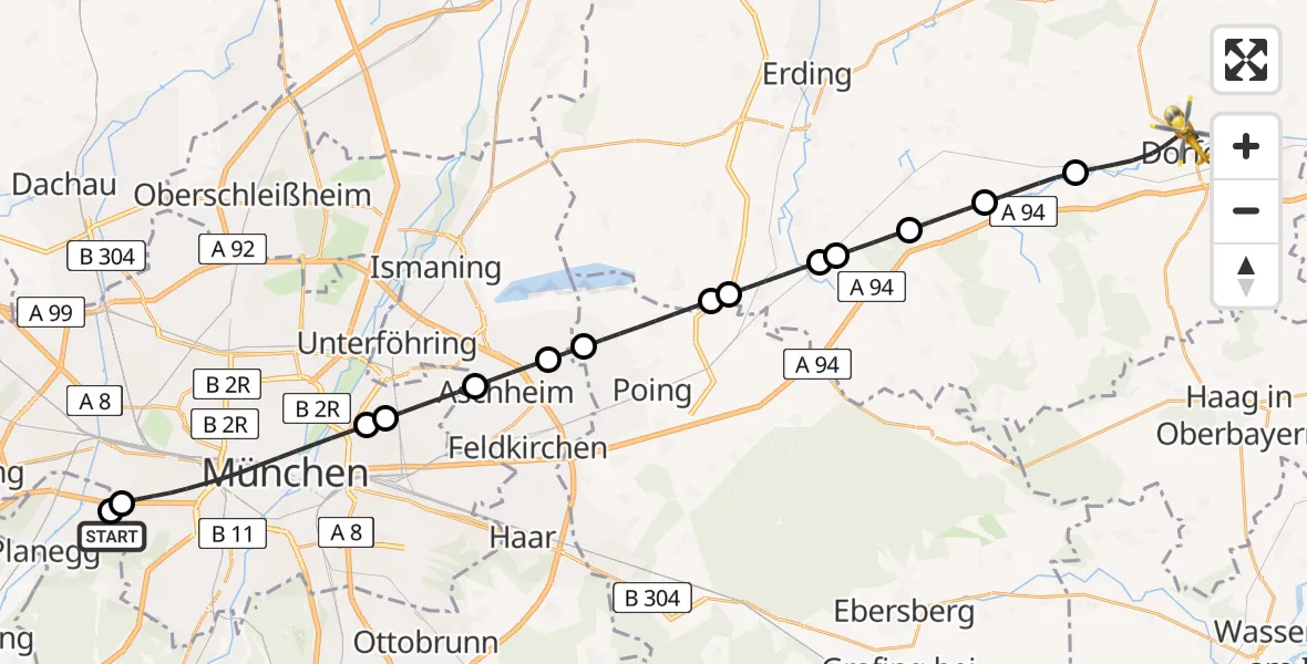 Flugroute Rettungshubschrauber DRF Air Rescue München Hubschrauberlandeplatz - Dorfen, 05 September 2026, 04:22