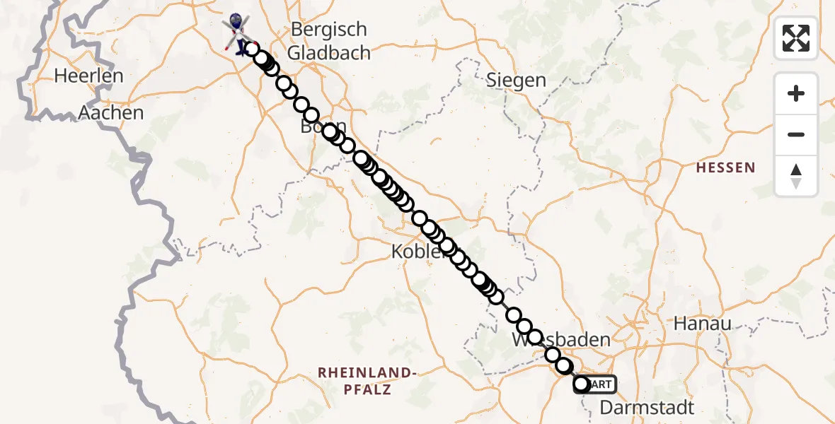 Flugroute Polizeihubschrauber Trebur - Bergheim, 05 September 2026, 04:34