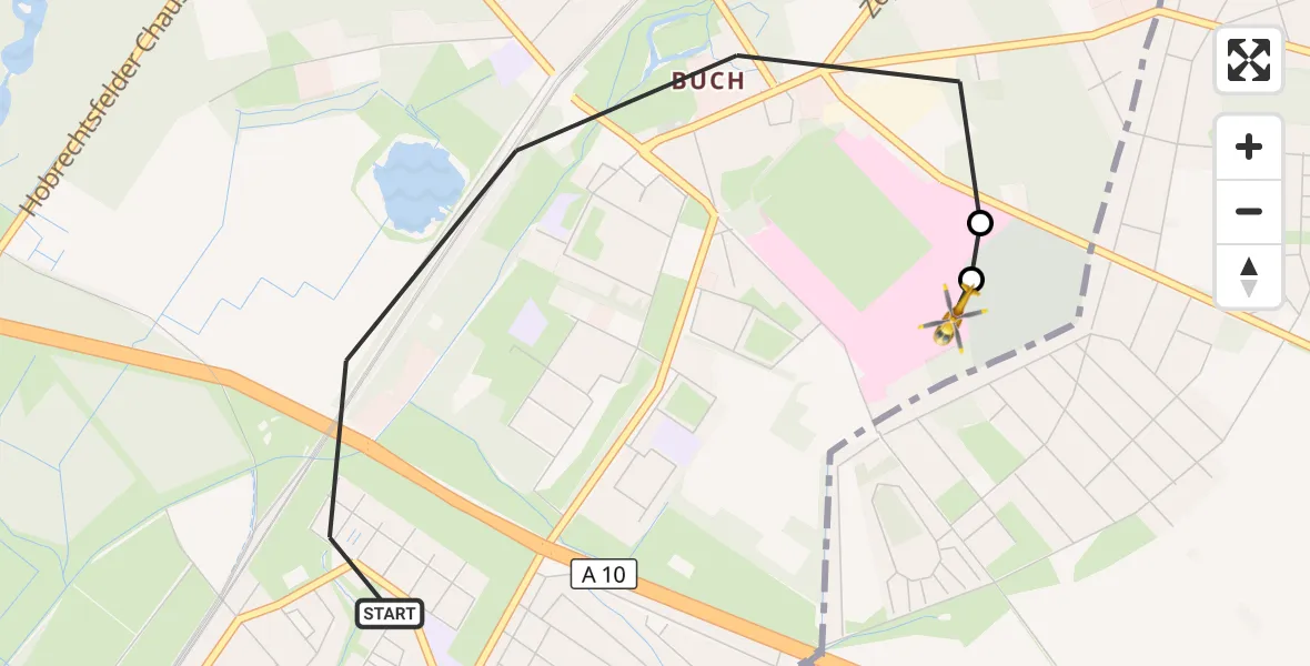 Flugroute Rettungshubschrauber Berlin - Helios Clinic Berlin-Buch, 05 September 2026, 04:43