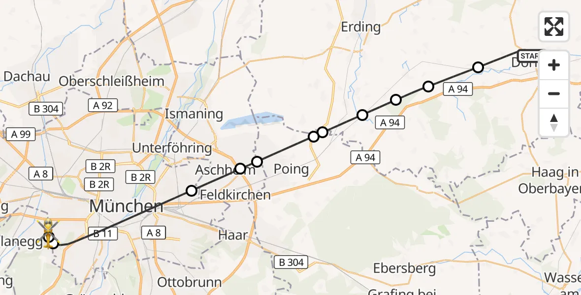 Flugroute Rettungshubschrauber Dorfen - DRF Air Rescue München Hubschrauberlandeplatz, 05 September 2026, 04:54