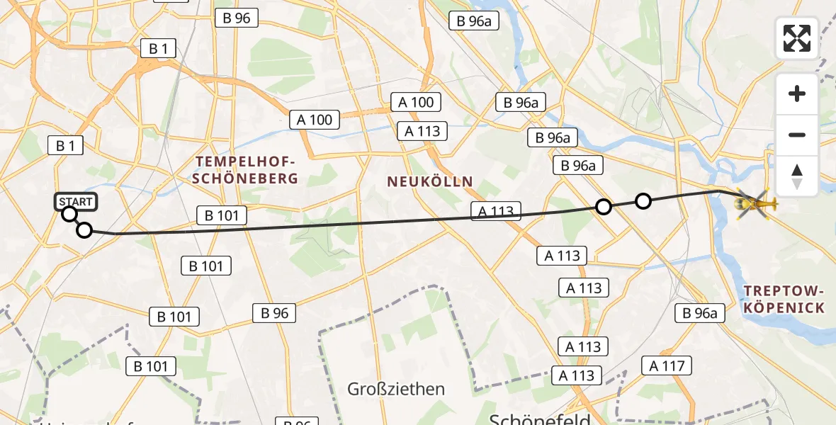 Flugroute Rettungshubschrauber Charité Clinic Benjamin Franklin Campus - Berlin, 05 September 2026, 05:07