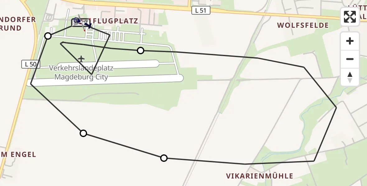 Flugroute Polizeihubschrauber Magdeburg City Flugplatz - Magdeburg City Flugplatz, 05 September 2026, 05:24