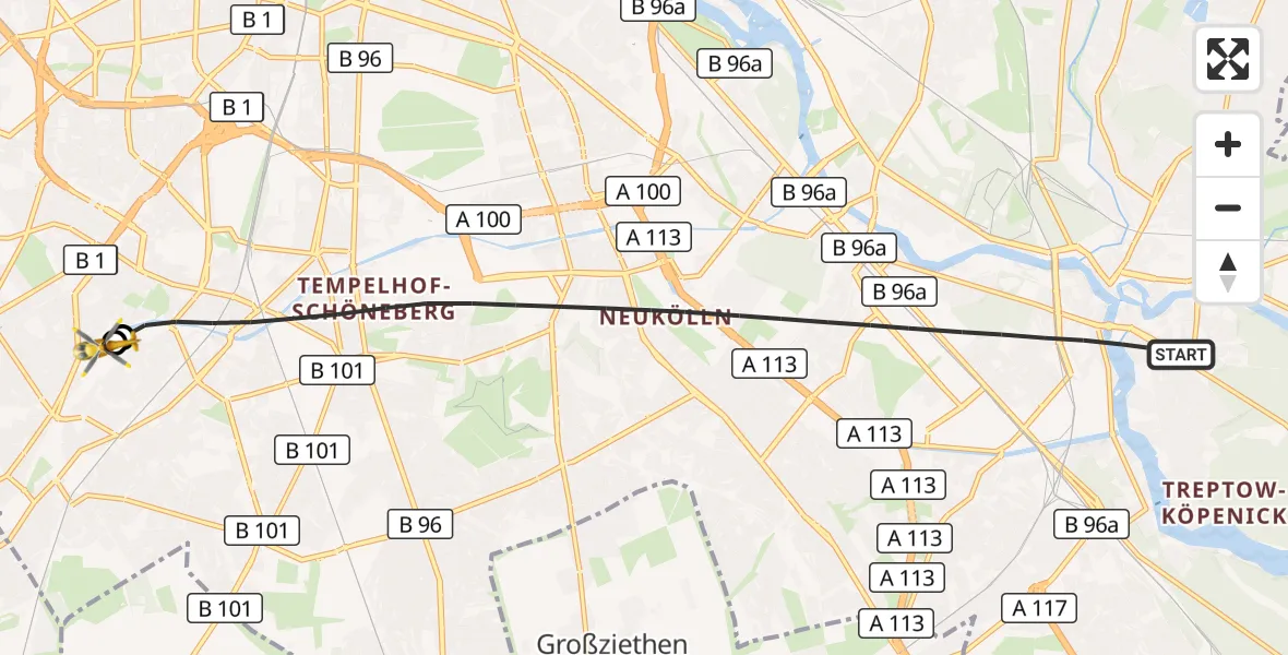 Flugroute Rettungshubschrauber Berlin - Charité Clinic Benjamin Franklin Campus, 05 September 2026, 05:51