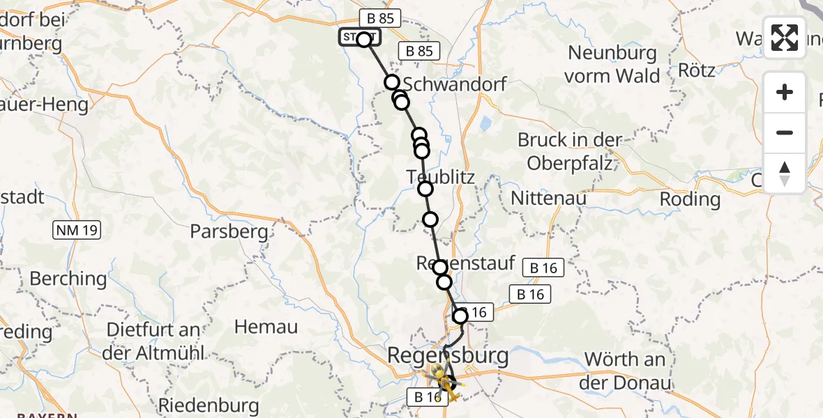 Flugroute Rettungshubschrauber Ebermannsdorf - DRF Air Rescue Station Regensburg / Regensburg University Hospital, 05 September 2026, 05:52