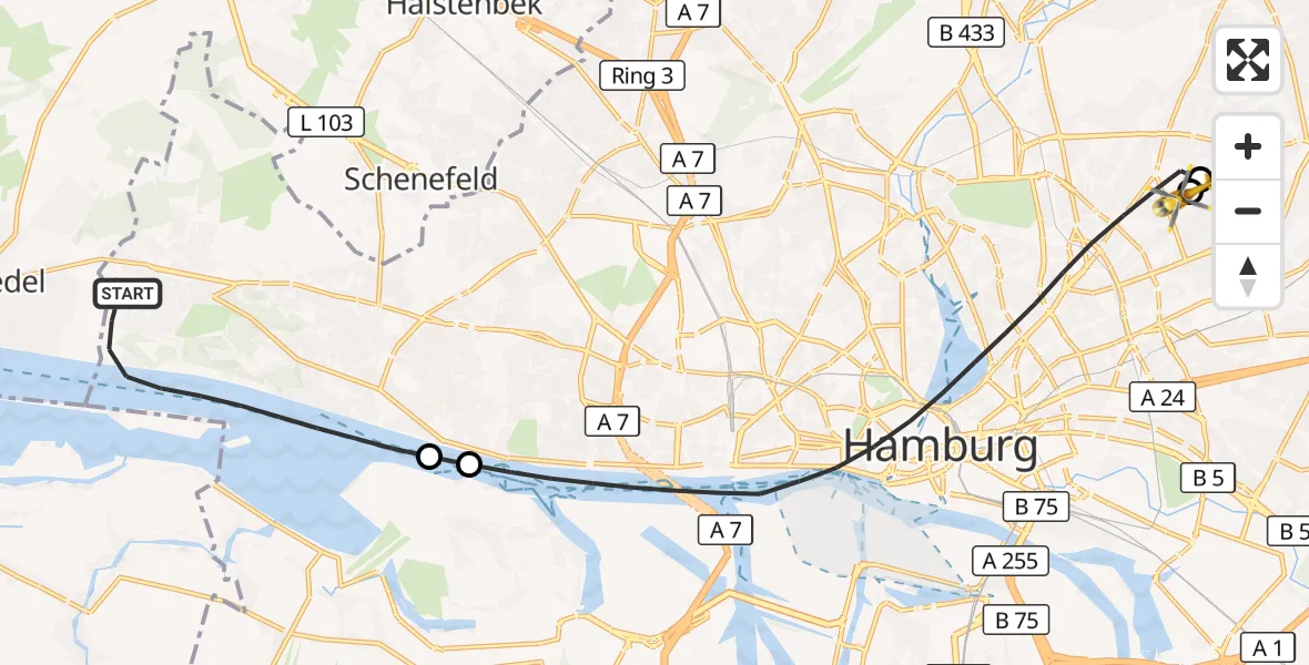 Flugroute Rettungshubschrauber Hamburg - Hamburg Military Hospital, 05 September 2026, 05:53
