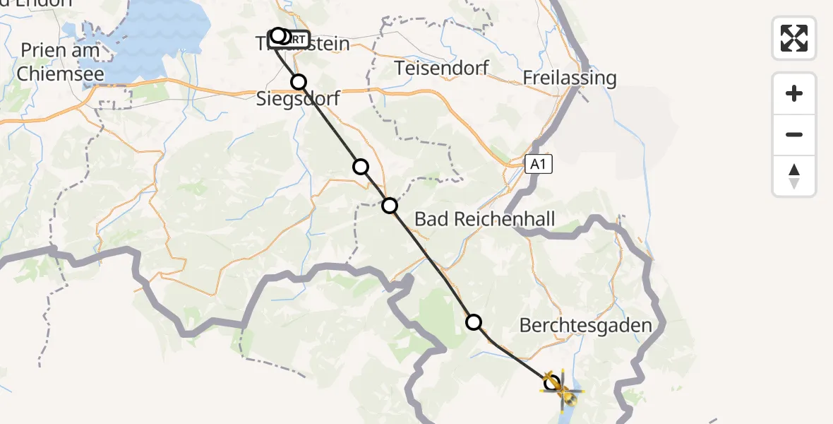 Flugroute Rettungshubschrauber Traunstein Hospital - Schönau a.Königssee, 05 September 2026, 05:54
