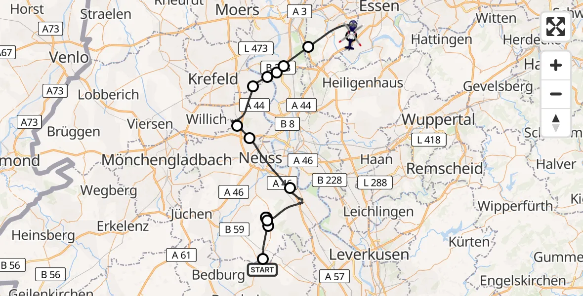 Flugroute Polizeihubschrauber Bergheim - Essen-Mülheim Flughafen, 05 September 2026, 06:00