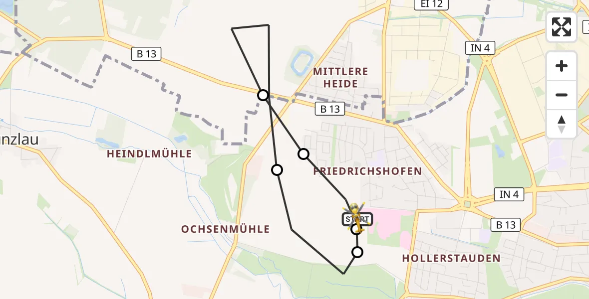 Flugroute Rettungshubschrauber Ingolstadt Hospital - Ingolstadt Hospital, 05 September 2026, 06:34