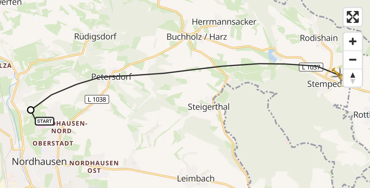 Flugroute Rettungshubschrauber Südharz Hospital Nordhausen - Nordhausen, 05 September 2026, 06:47