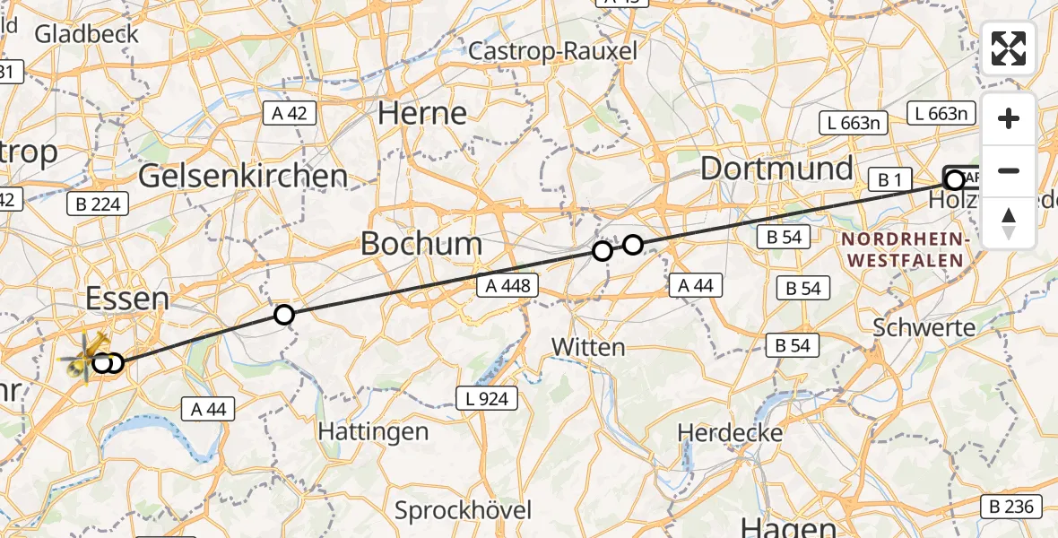 Flugroute Rettungshubschrauber Dortmund Flughafen - Essen, 05 September 2026, 06:56
