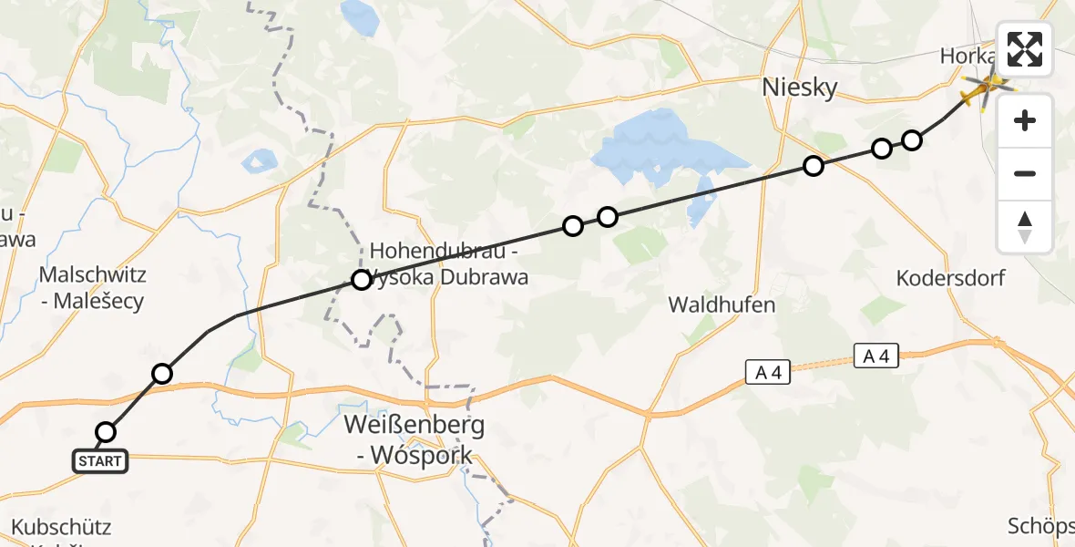Flugroute Rettungshubschrauber Bautzen Flugplatz - Horka, 05 September 2026, 07:02