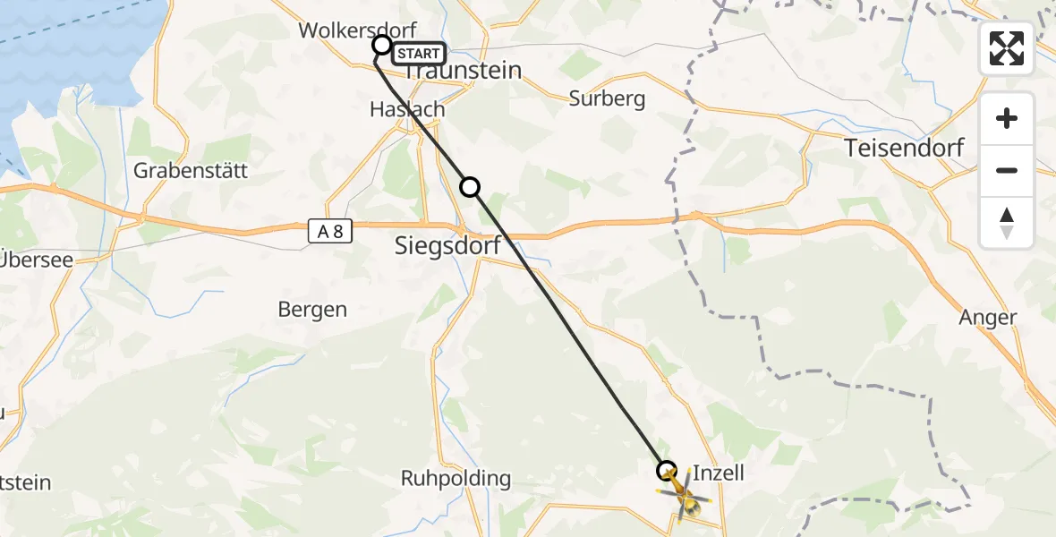 Flugroute Rettungshubschrauber Traunstein Hospital - Inzell, 05 September 2026, 07:10