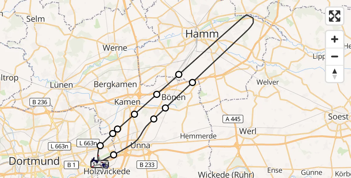 Flugroute Polizeihubschrauber Dortmund Flughafen - Dortmund Flughafen, 05 September 2026, 07:12