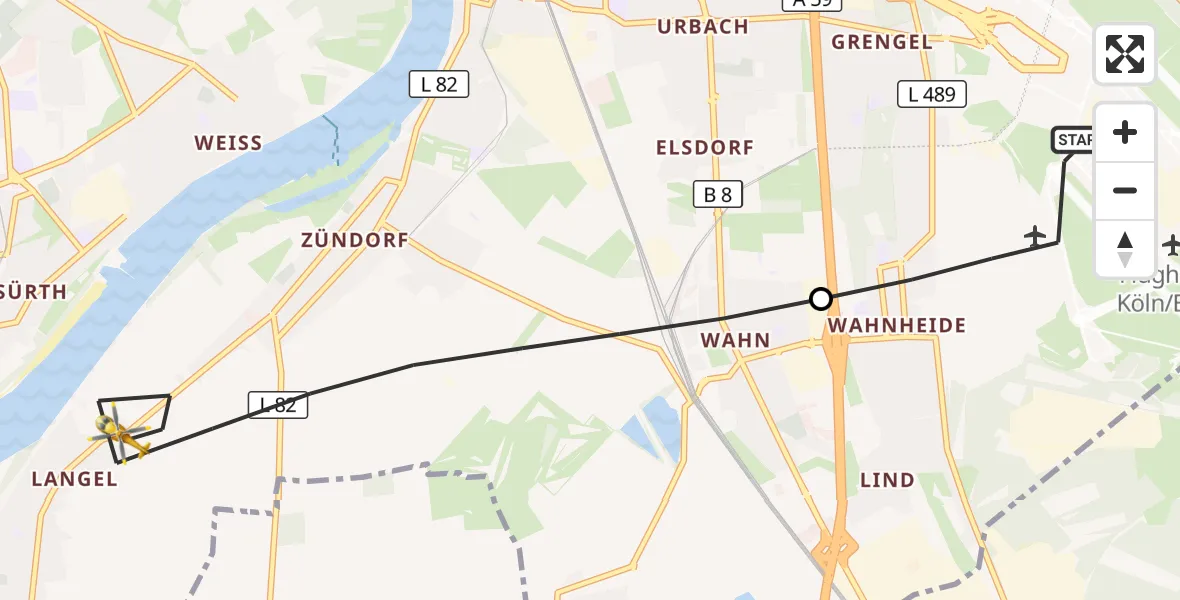Flugroute Rettungshubschrauber Köln Bonn Flughafen - Köln, 05 September 2026, 07:16