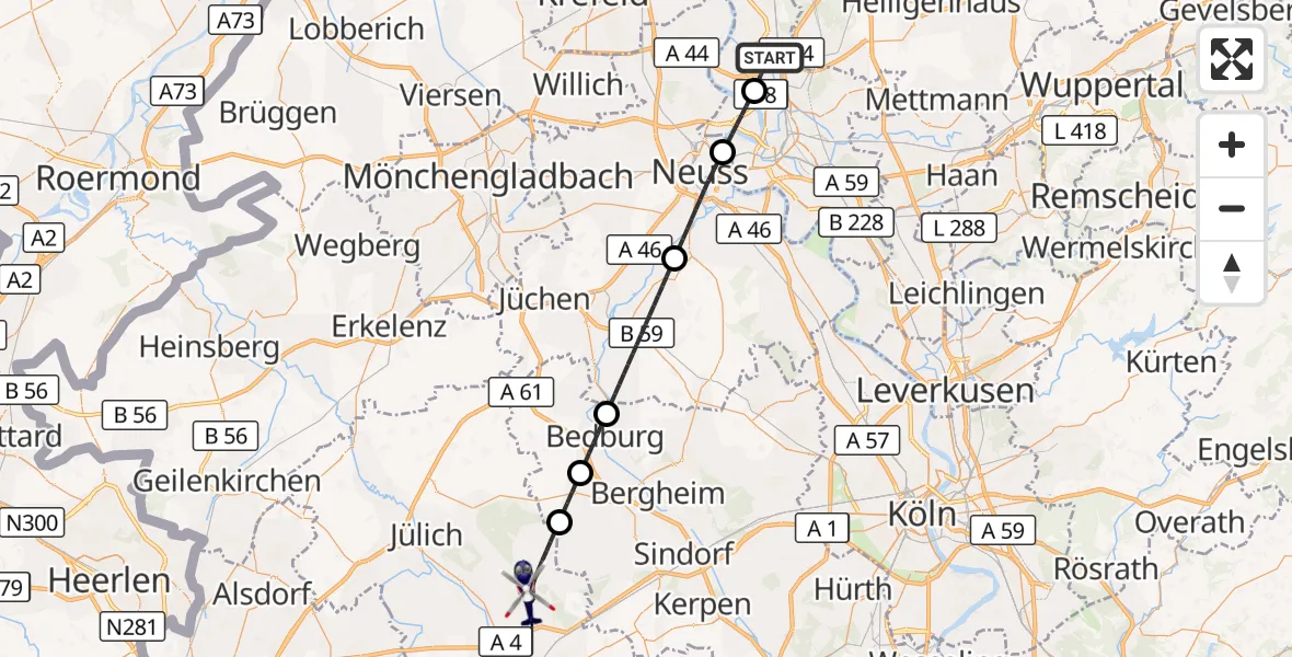 Flugroute Polizeihubschrauber Düsseldorf Flughafen - Niederzier, 05 September 2026, 07:20