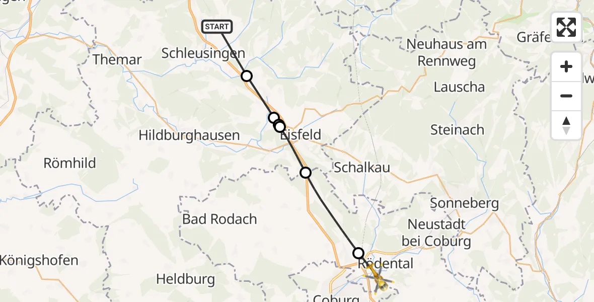 Flugroute Rettungshubschrauber Schleusingen - Rödental, 05 September 2026, 07:21