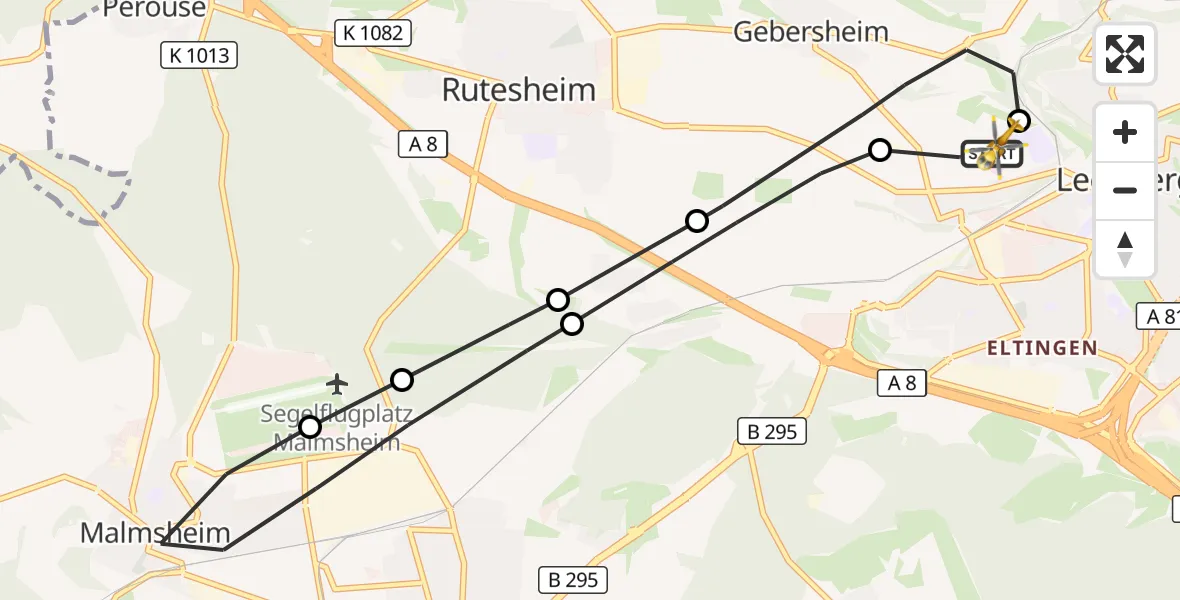 Flugroute Rettungshubschrauber Leonberg Hospital - Leonberg Hospital, 05 September 2026, 07:22