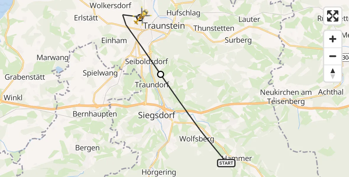 Flugroute Rettungshubschrauber Siegsdorf - Traunstein Hospital, 05 September 2026, 07:32