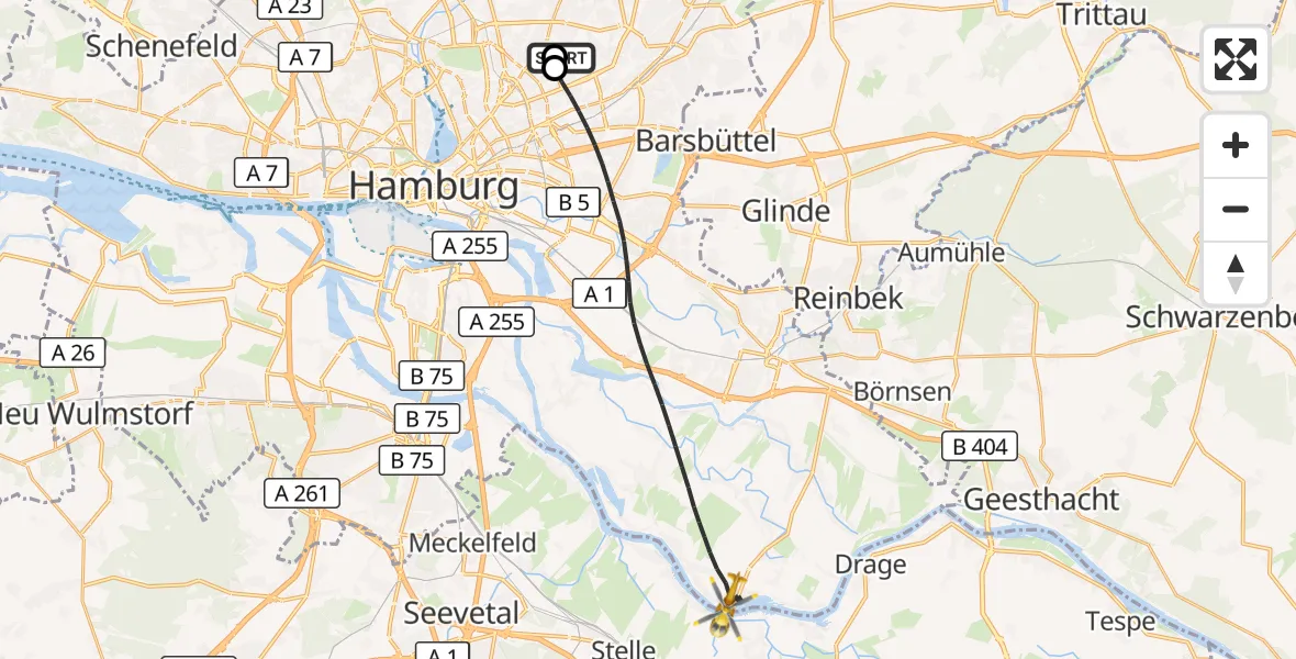 Flugroute Rettungshubschrauber Hamburg Military Hospital - Hamburg, 05 September 2026, 07:32