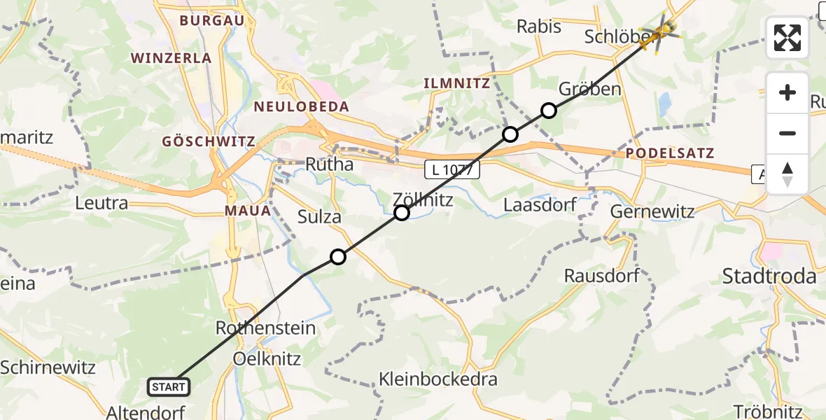 Flugroute Rettungshubschrauber Rothenstein - Schlöben, 05 September 2026, 07:41