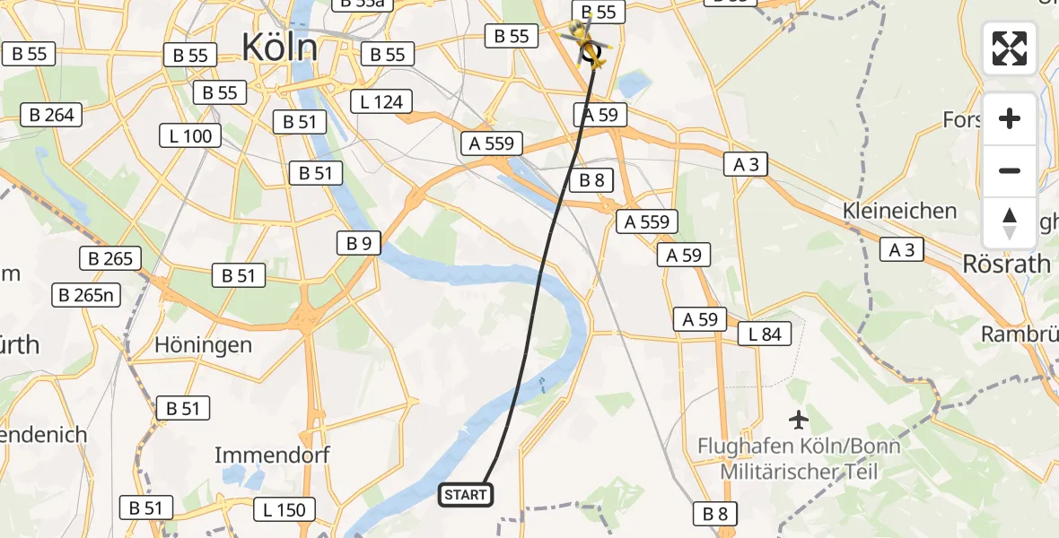 Flugroute Rettungshubschrauber Köln - Merheim Hospital, 05 September 2026, 07:55