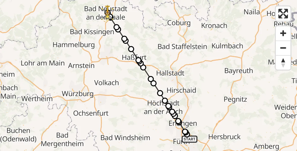 Flugroute Rettungshubschrauber Flughafen Nuremberg - Bad Neustadt an der Saale Hospital, 05 September 2026, 07:56