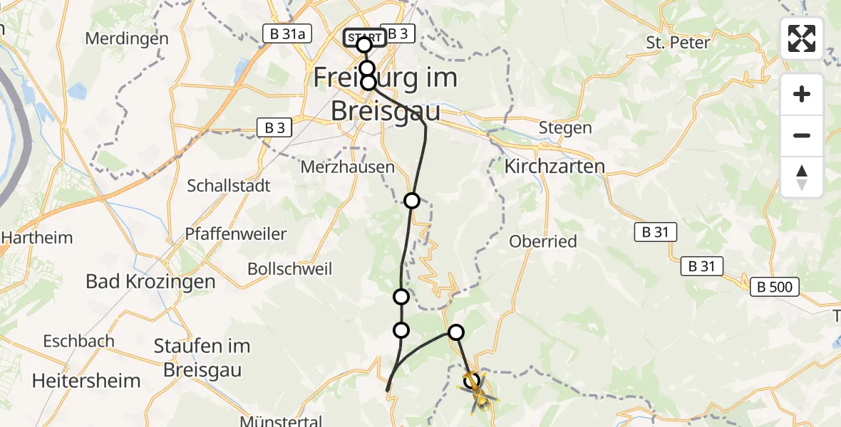 Flugroute Ambulanzhubschrauber Freiburg im Breisgau Flugplatz - Todtnau, 05 September 2026, 07:56