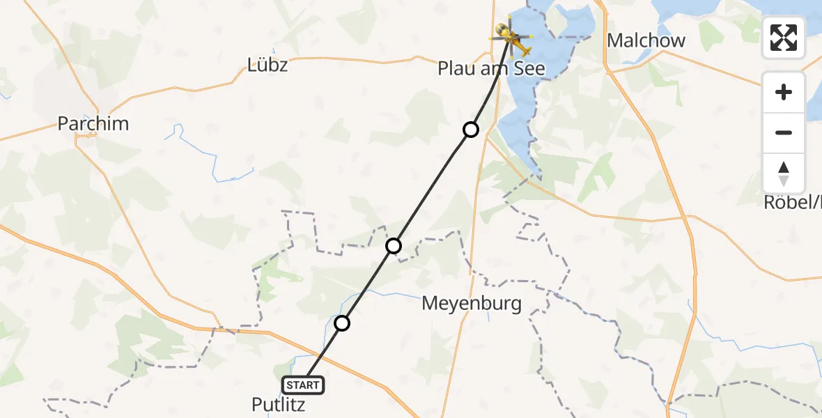 Flugroute Rettungshubschrauber Putlitz - Plau am See, 05 September 2026, 08:04