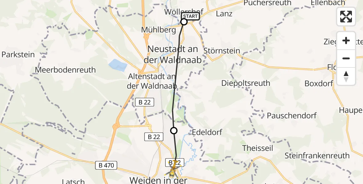 Flugroute Ambulanzhubschrauber Störnstein - Weiden Hospital Hubschrauberlandeplatz, 05 September 2026, 08:07