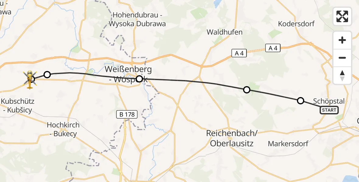Flugroute Rettungshubschrauber Schöpstal - Bautzen Flugplatz, 05 September 2026, 08:07