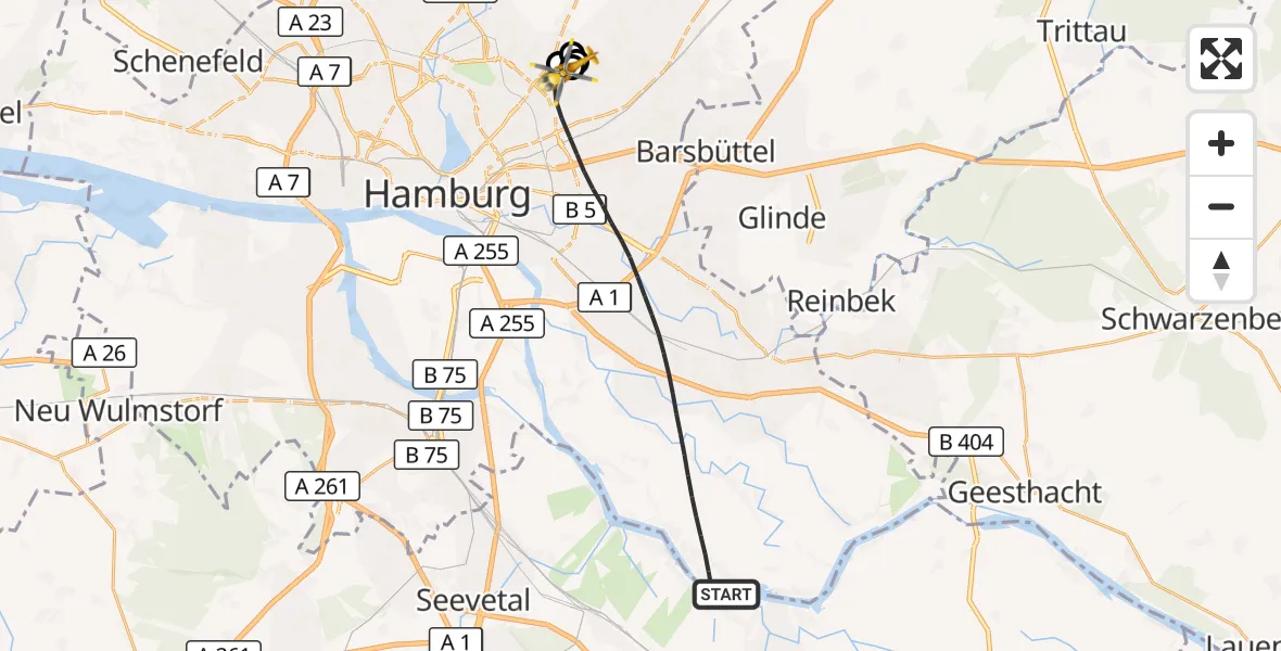 Flugroute Rettungshubschrauber Hamburg - Hamburg Military Hospital, 05 September 2026, 08:09
