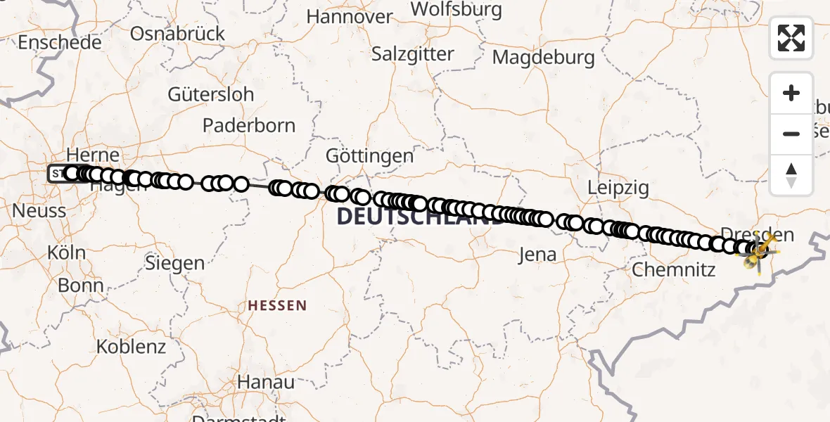 Flugroute Rettungshubschrauber Essen - Bavaria Hospital Kreischa, 05 September 2026, 08:17