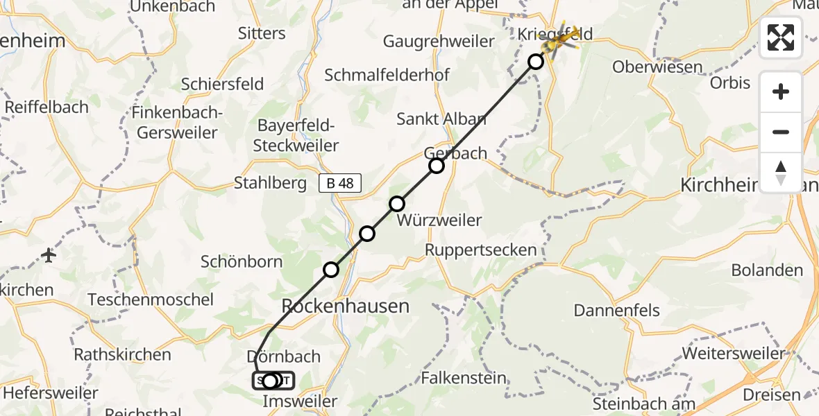 Flugroute Rettungshubschrauber Rockenhausen - Kriegsfeld, 05 September 2026, 08:19