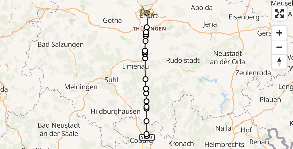 Flugroute Rettungshubschrauber Rödental - Helios Clinic Erfurt, 05 September 2026, 08:27