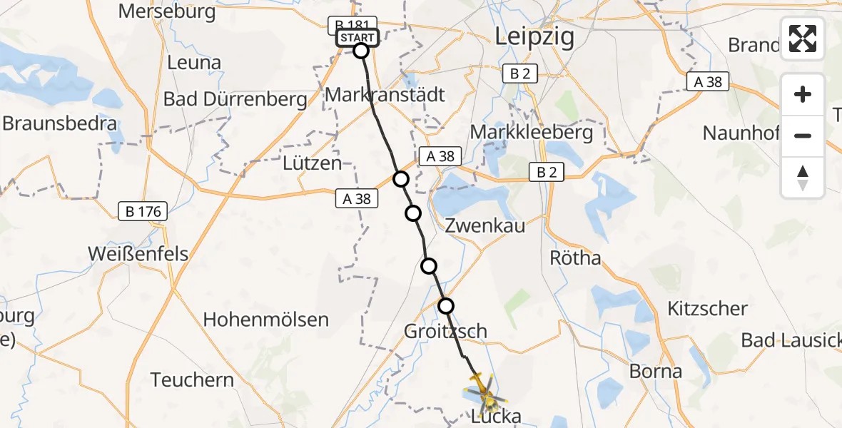 Flugroute Rettungshubschrauber Schkeuditz - Groitzsch, 05 September 2026, 08:30