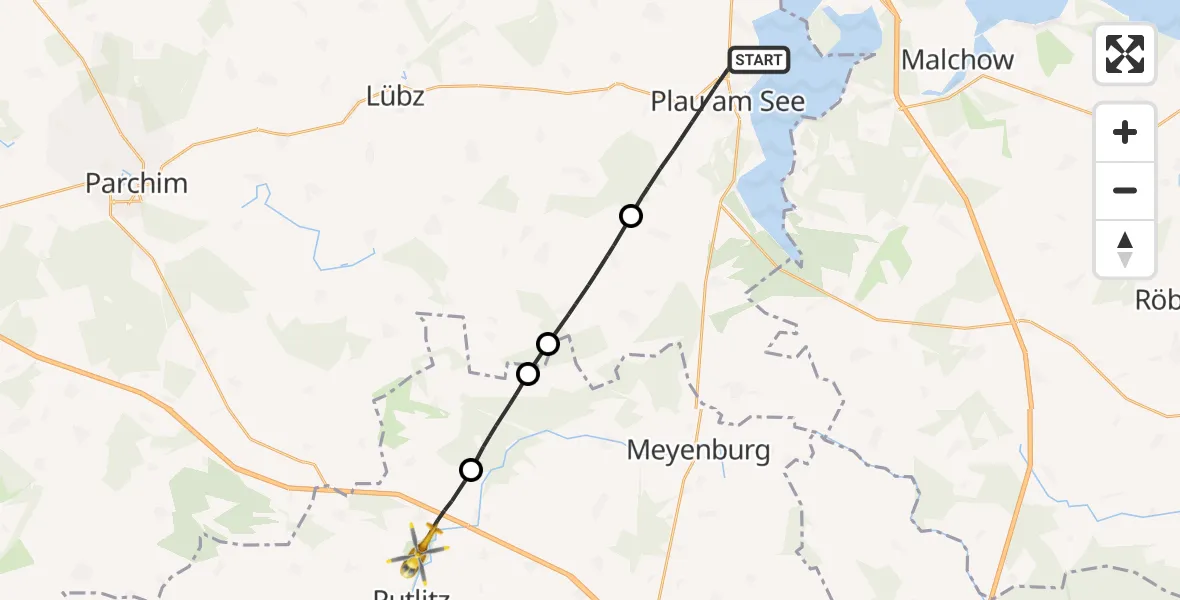 Flugroute Rettungshubschrauber Plau am See - Putlitz, 05 September 2026, 08:33